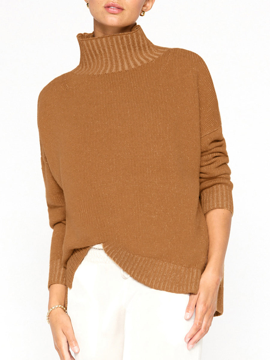 Ana brown turtleneck sweater front view