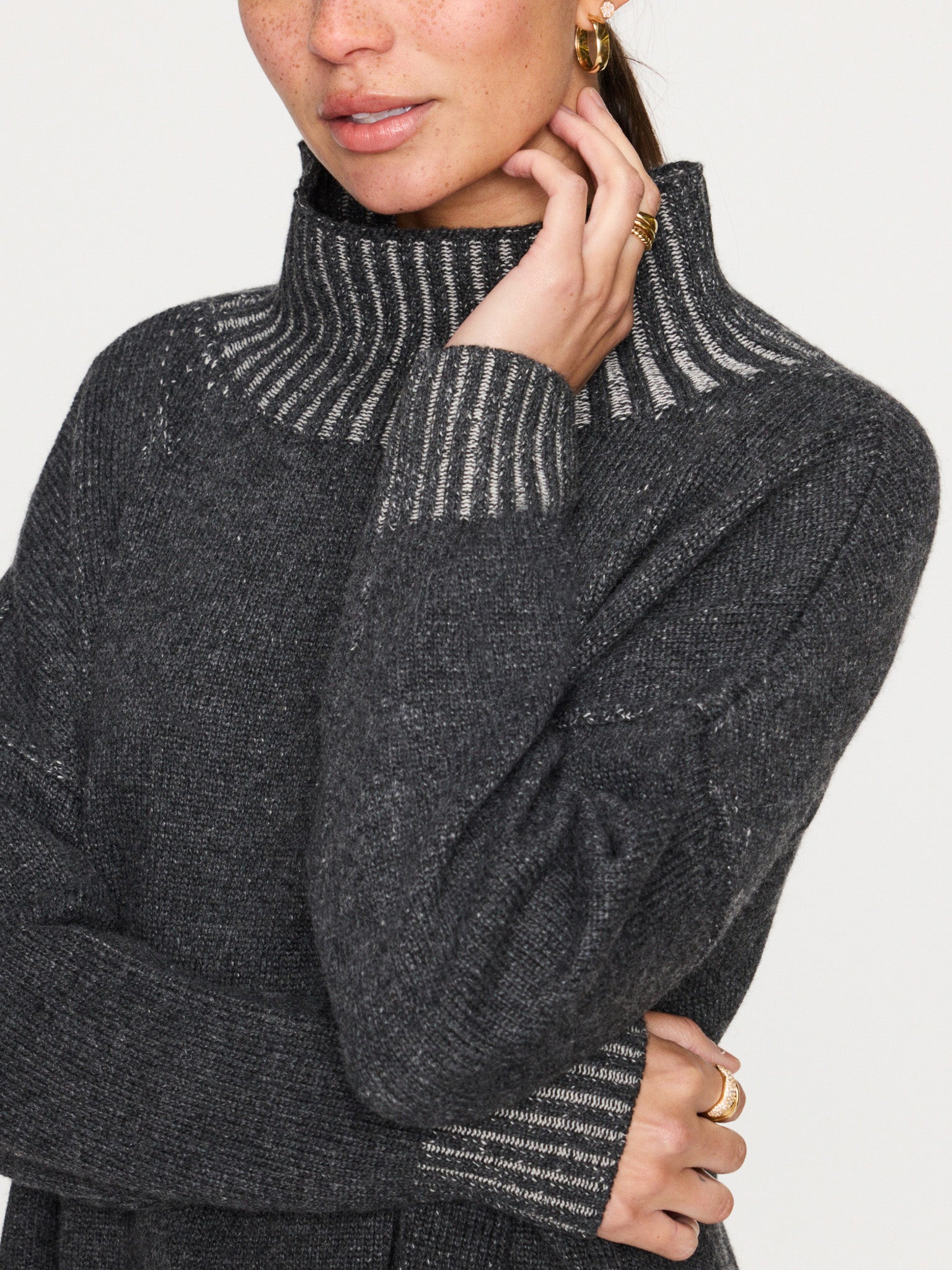 Ana gray turtleneck sweater close up