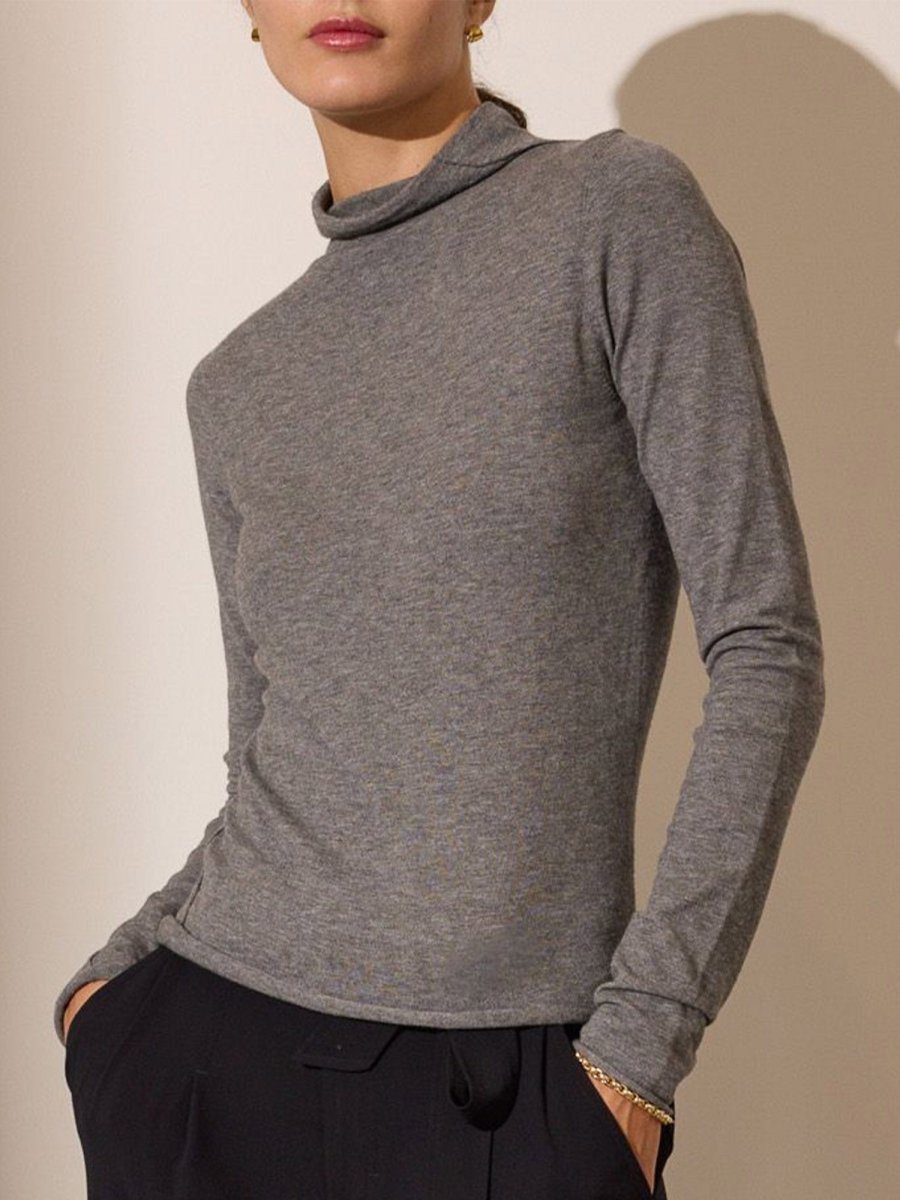 Anika grey mock neck top front view