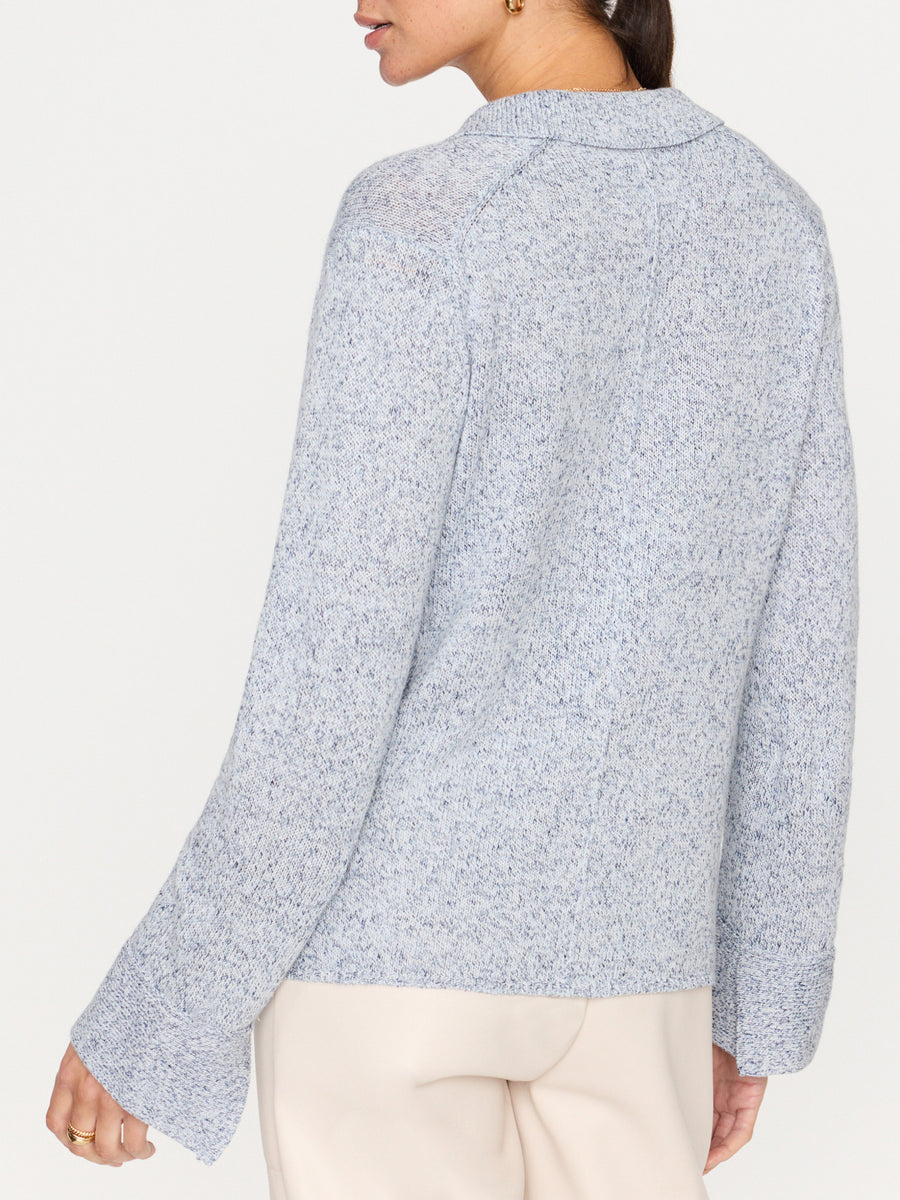 Ansel cotton-linen blue v-neck pullover sweater back view