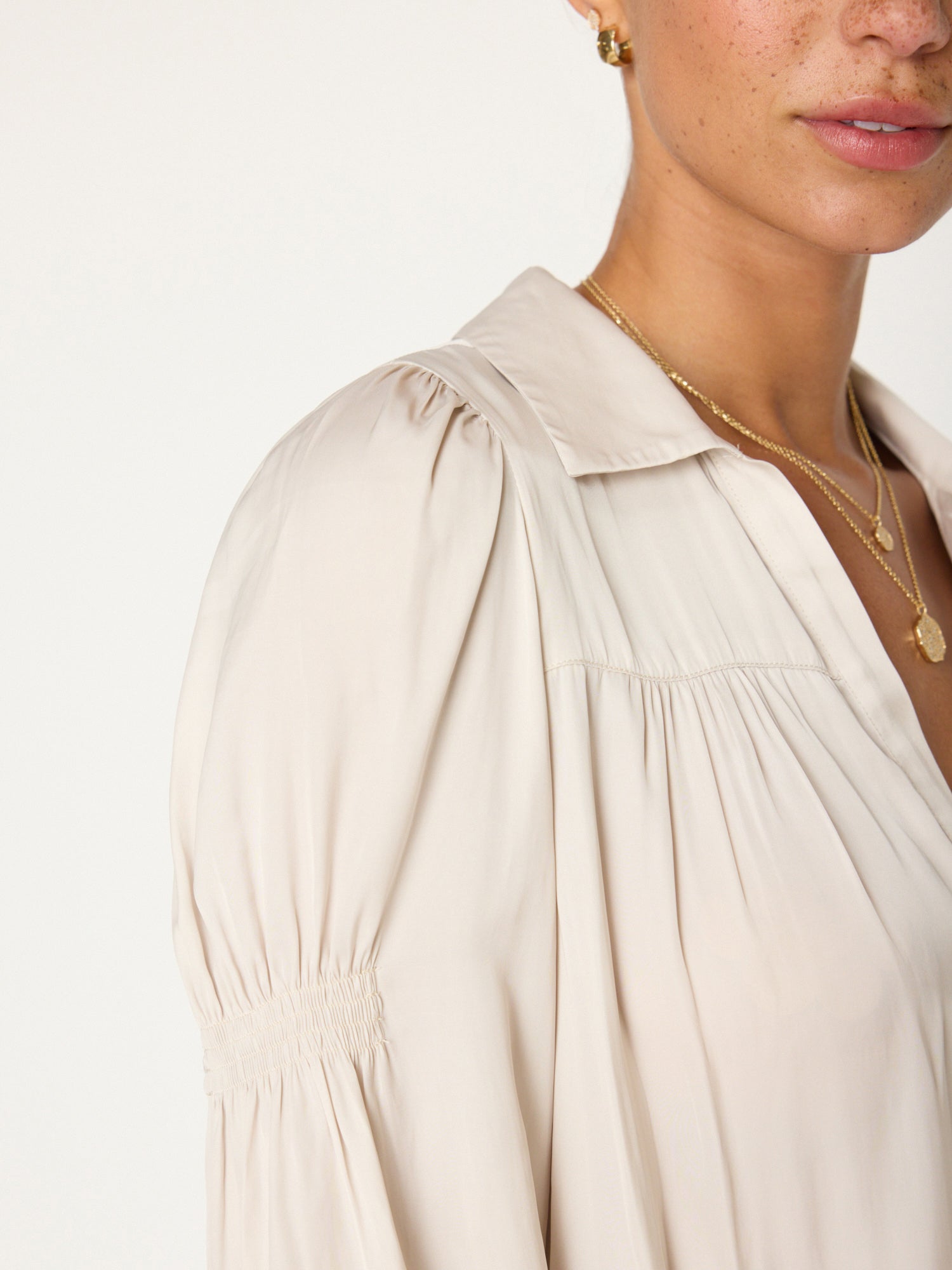 Anson white v-neck blouse close up