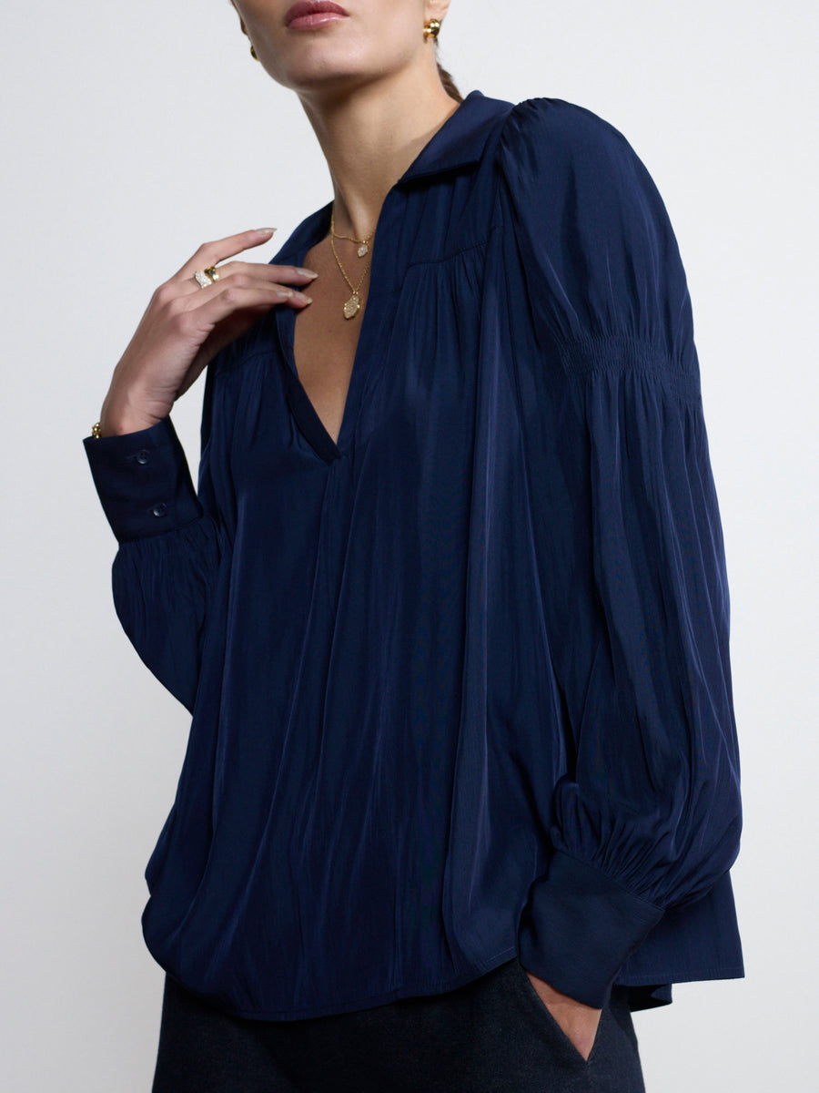 Anson navy v-neck blouse front view