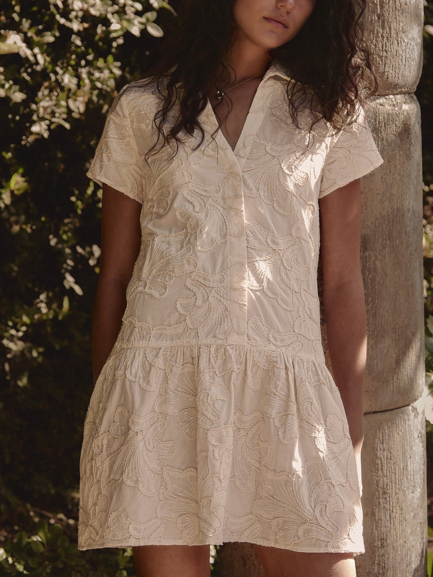 Women's Antibes Embroidered Dress in Ecru | Brochu Walker XS