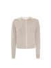 Archie layered cardigan in gravel stone melange, a knit crewneck sweater with a front zipper, shown flat on a white background.