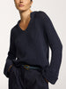 Women's Aria popover sweater in navy waffle knit with V-neck