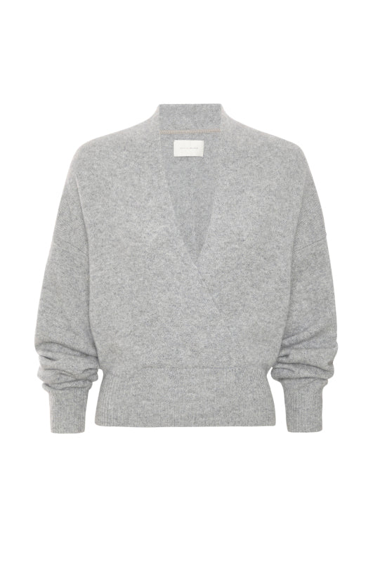The Astrid Wrap Cashmere Pullover in Sterling Grey Mélange