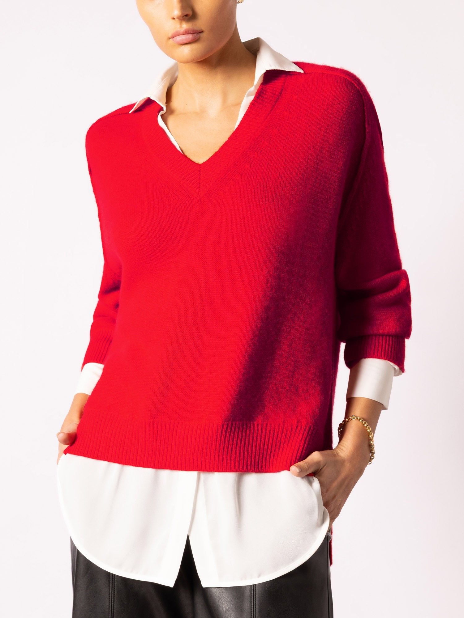 Red V Neck Layered Pullover Aura | Brochu Walker