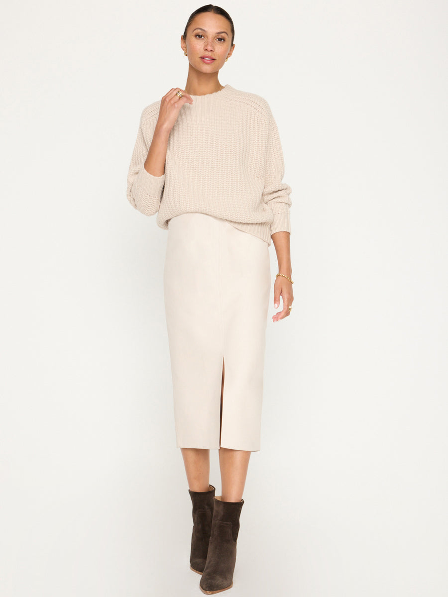 Beckett beige ribbed crewneck pullover sweater full view
