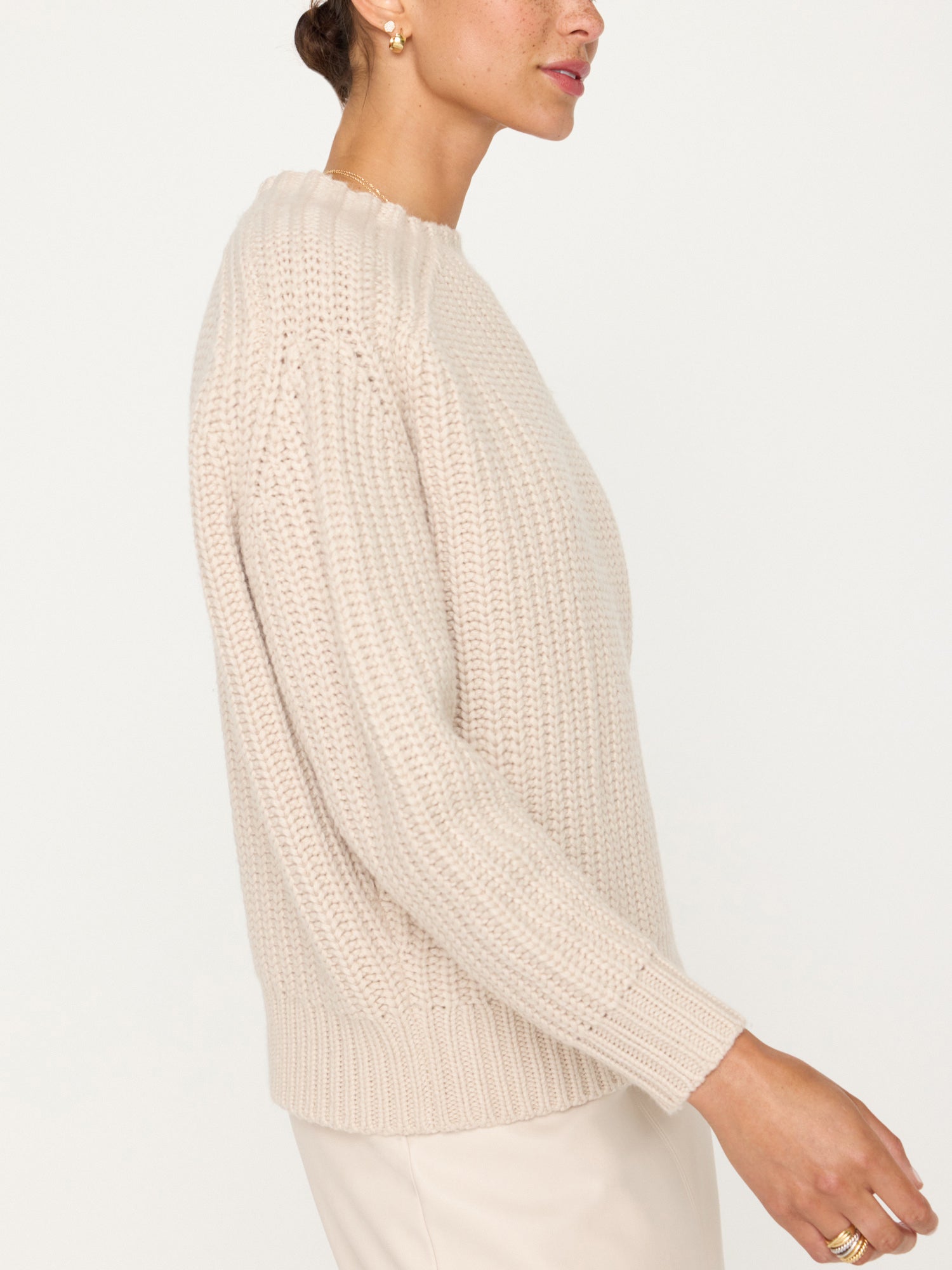 Beckett beige ribbed crewneck pullover sweater side view