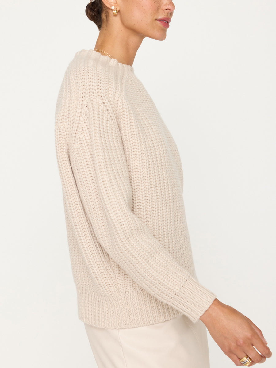 Beckett beige ribbed crewneck pullover sweater side view