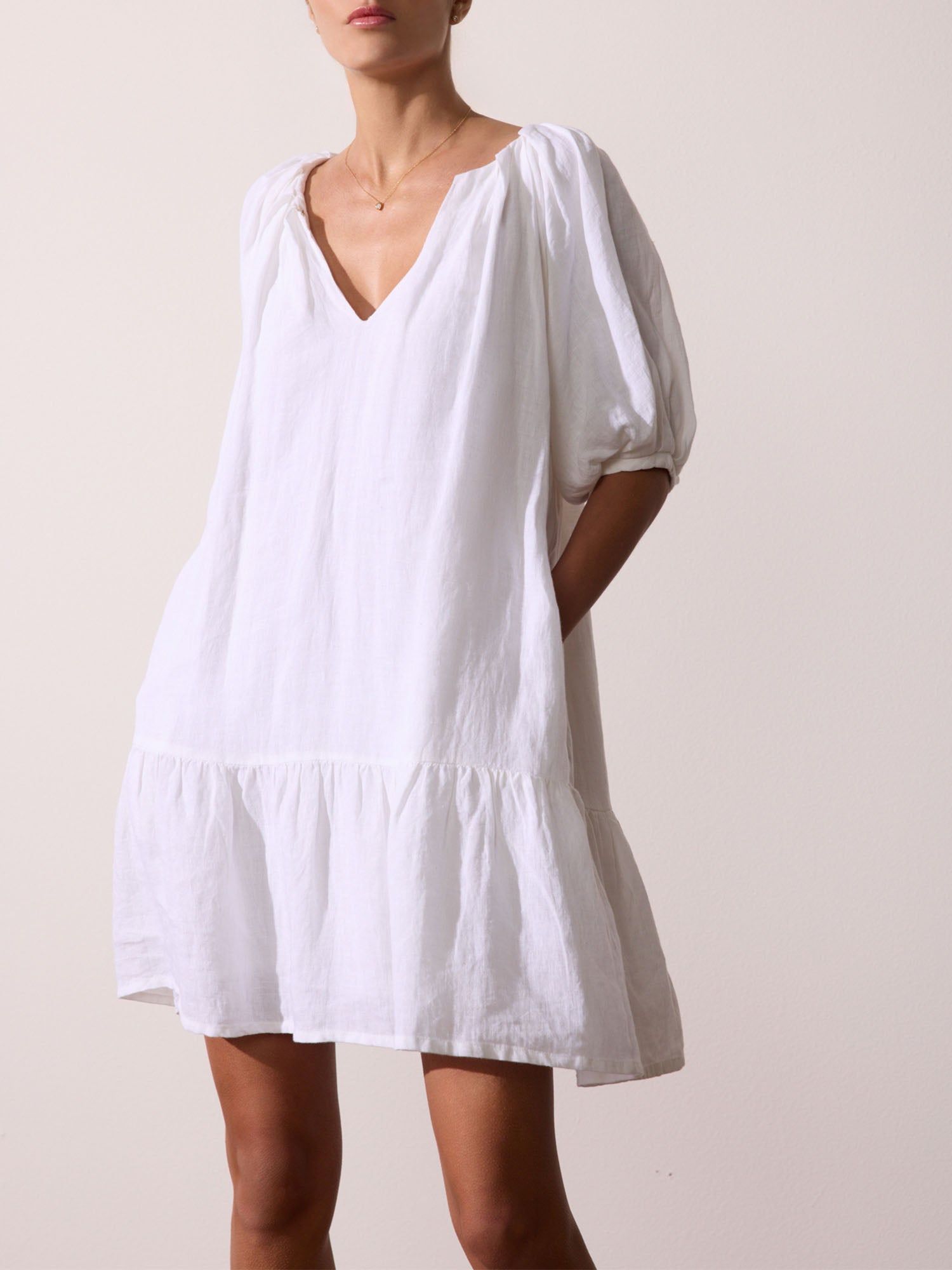 Bree tiered mini white dress front view 4