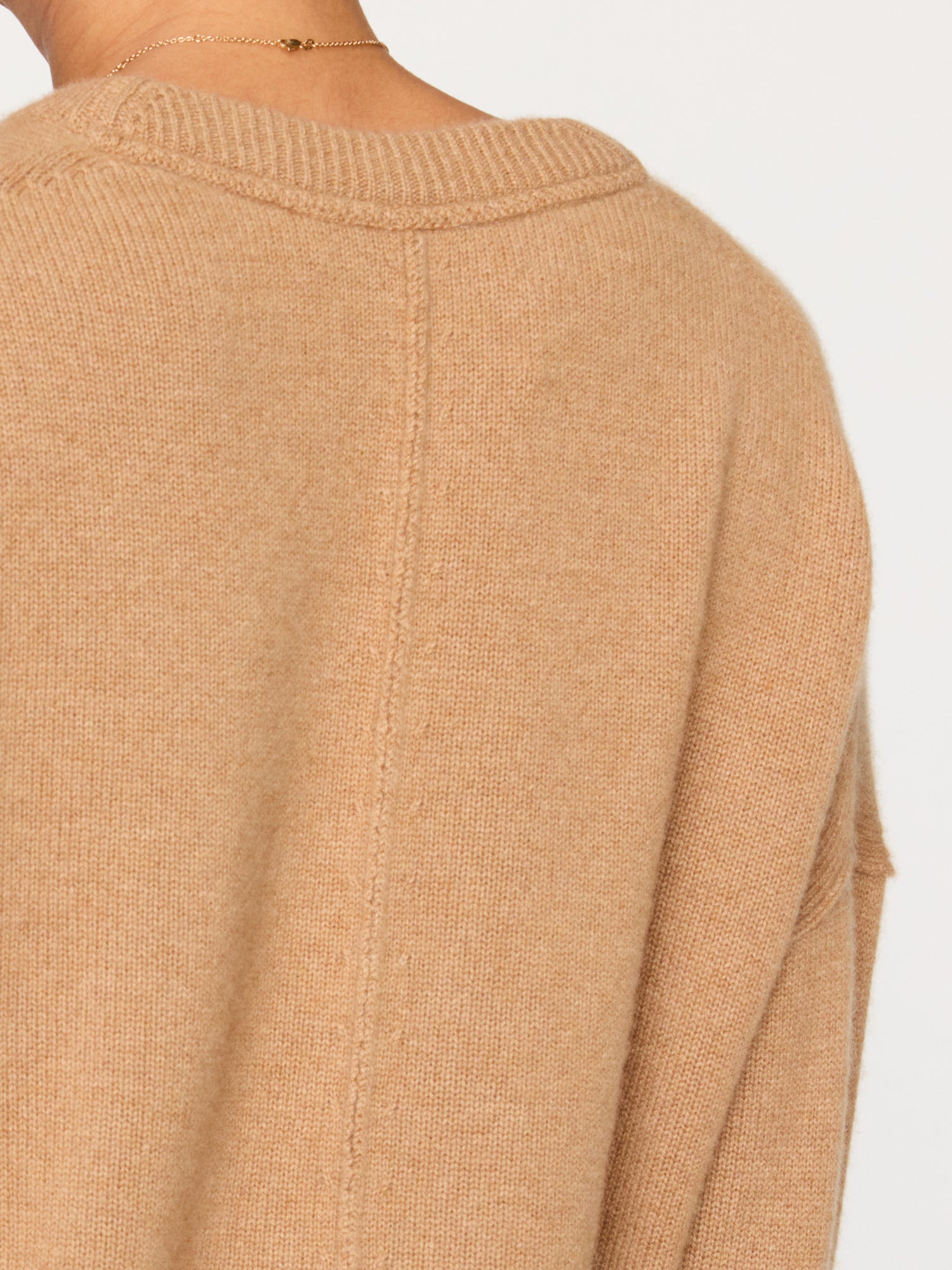 Everyday cashmere crewneck tan sweater close up