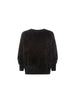 Black brushed cashmere crewneck sweater laid flat, product view