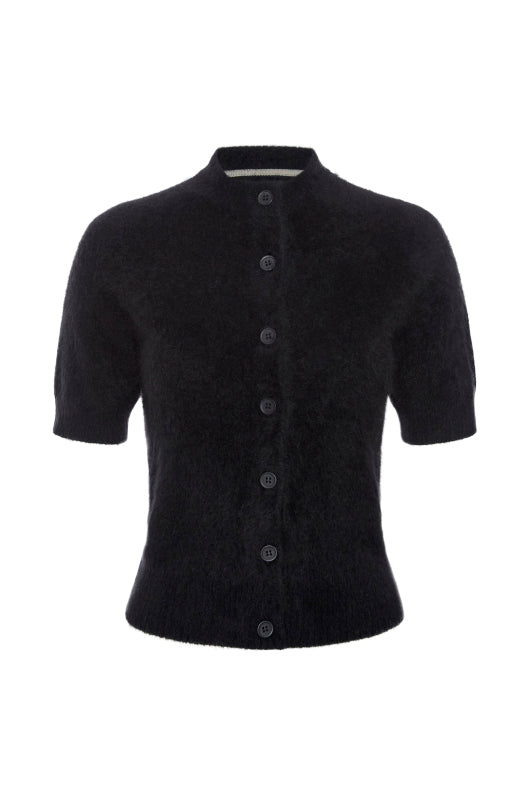 The Brushed Cashmere Rhea Cardigan in Black Onyx