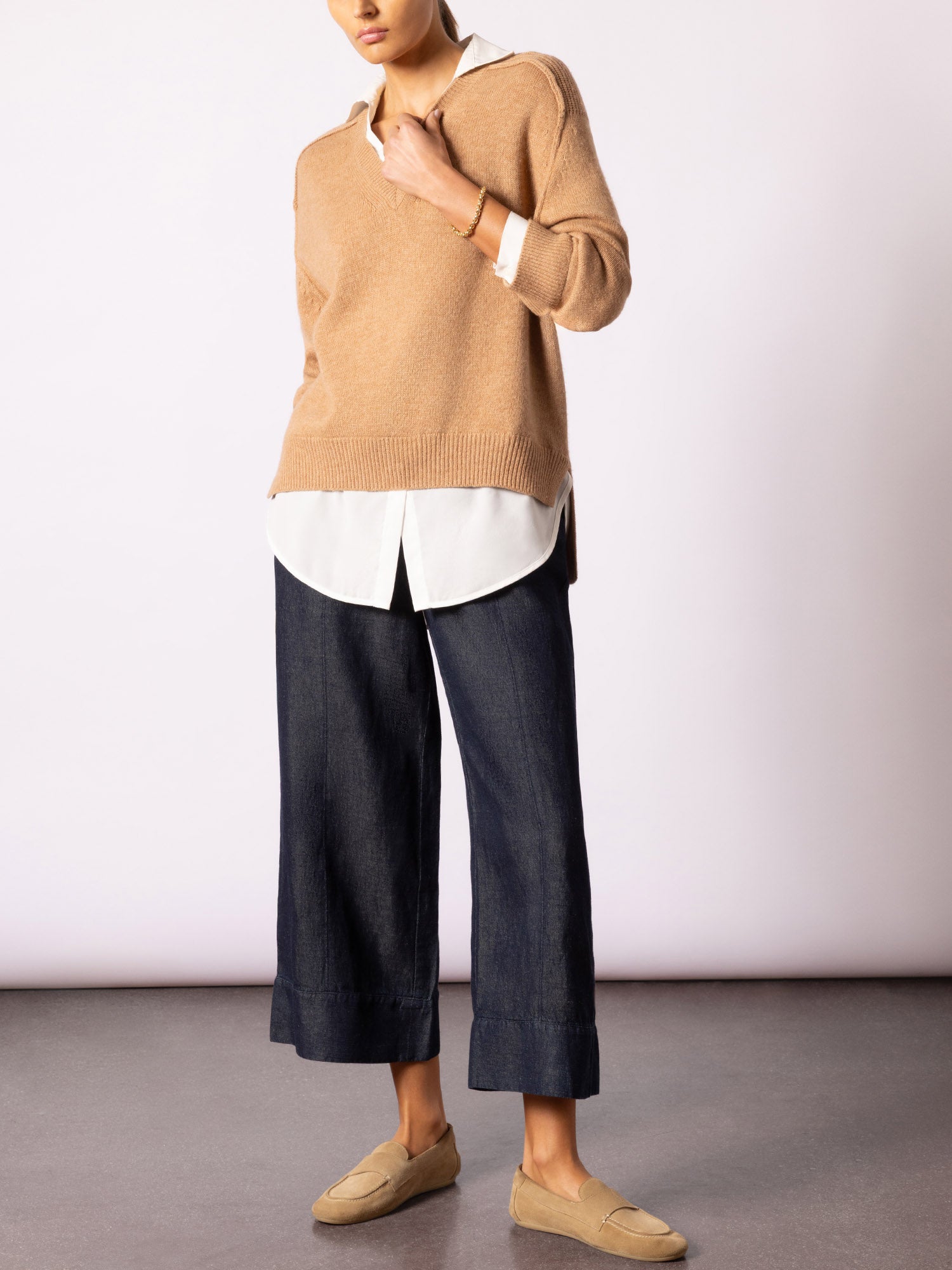 トップス obafer Limited V Neck Sweater Camel Drop obafer Limited Model 