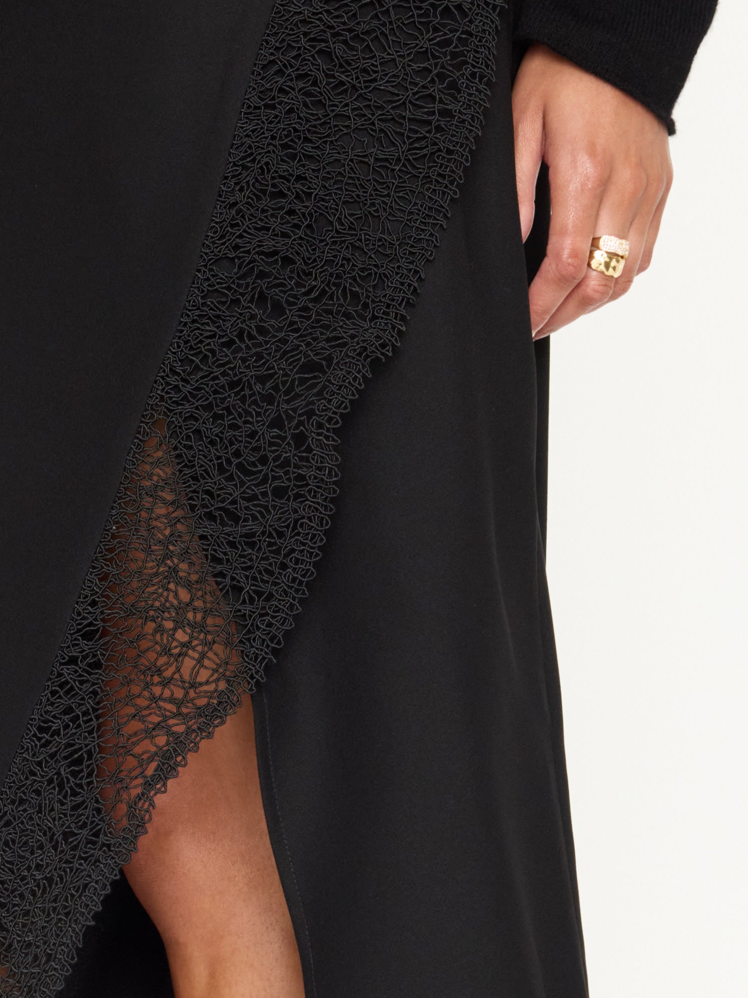 Camille black lace slit midi skirt close up