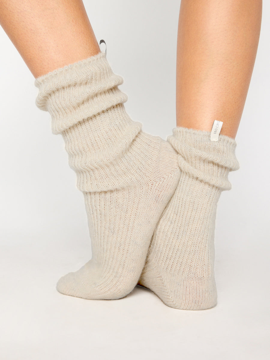 Cashmere ivory ribbed socks back view