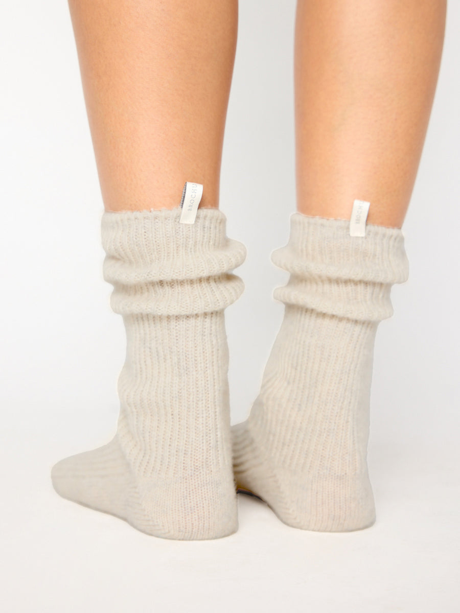 Cashmere ivory ribbed socks back view 2