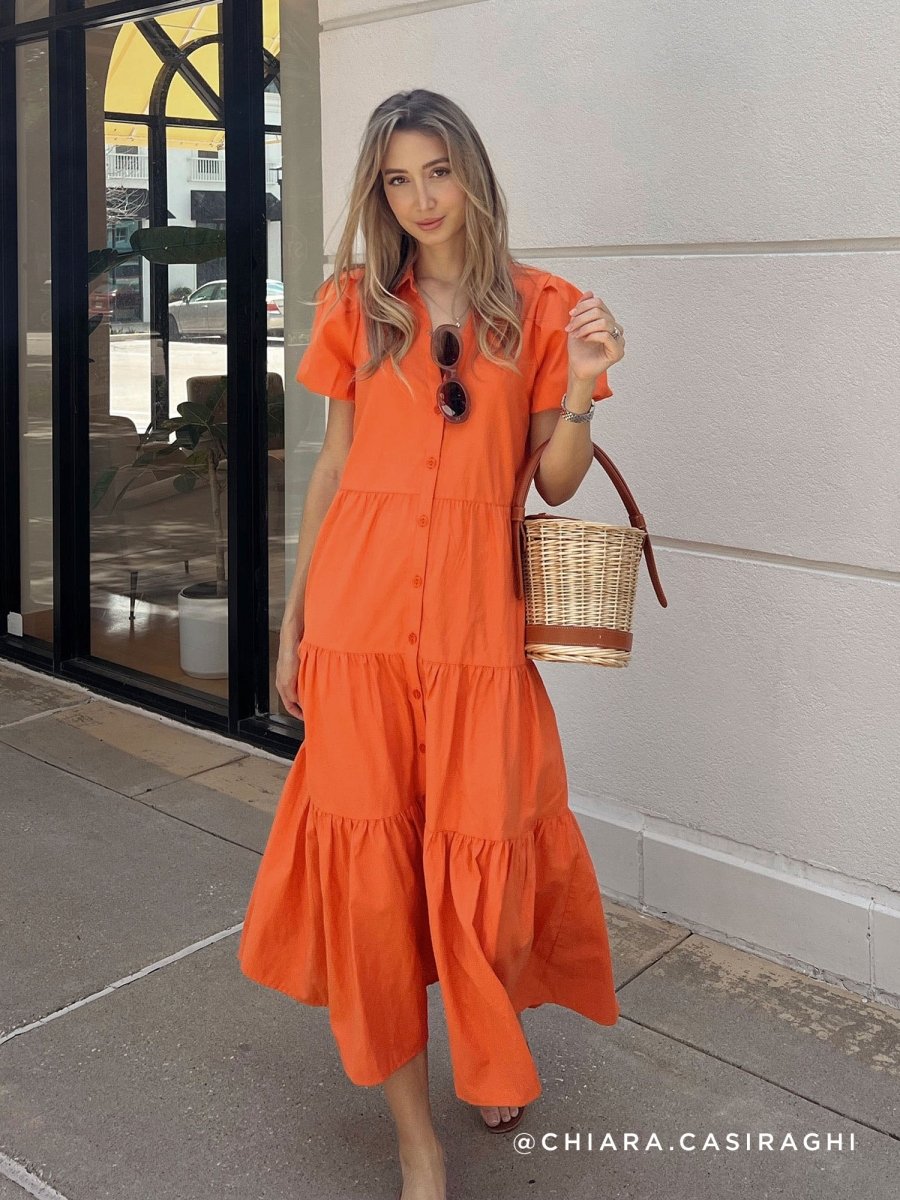 orange tangerine dress Tangerine Flair Midi Dress Teuta Matoshi