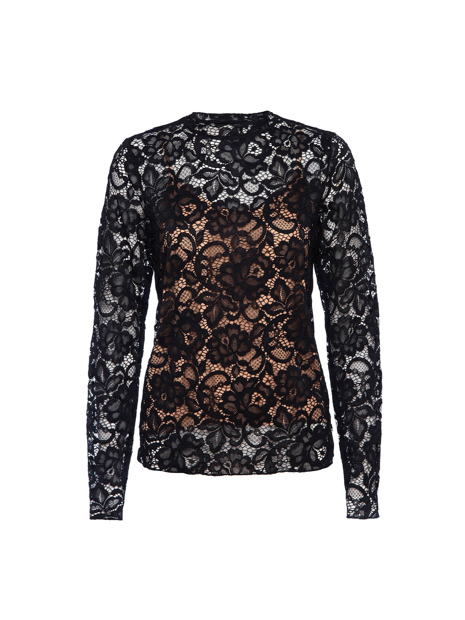 Donne black lace long sleeve top flat view