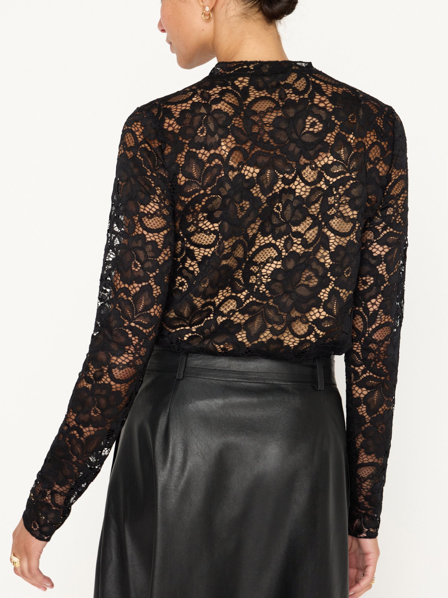 Donne black lace long sleeve top back view