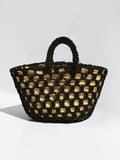 Dune crochet black small basket bag front view
