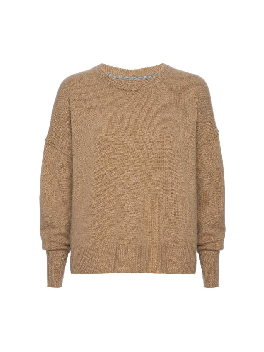 Everyday cashmere crewneck tan sweater flat view