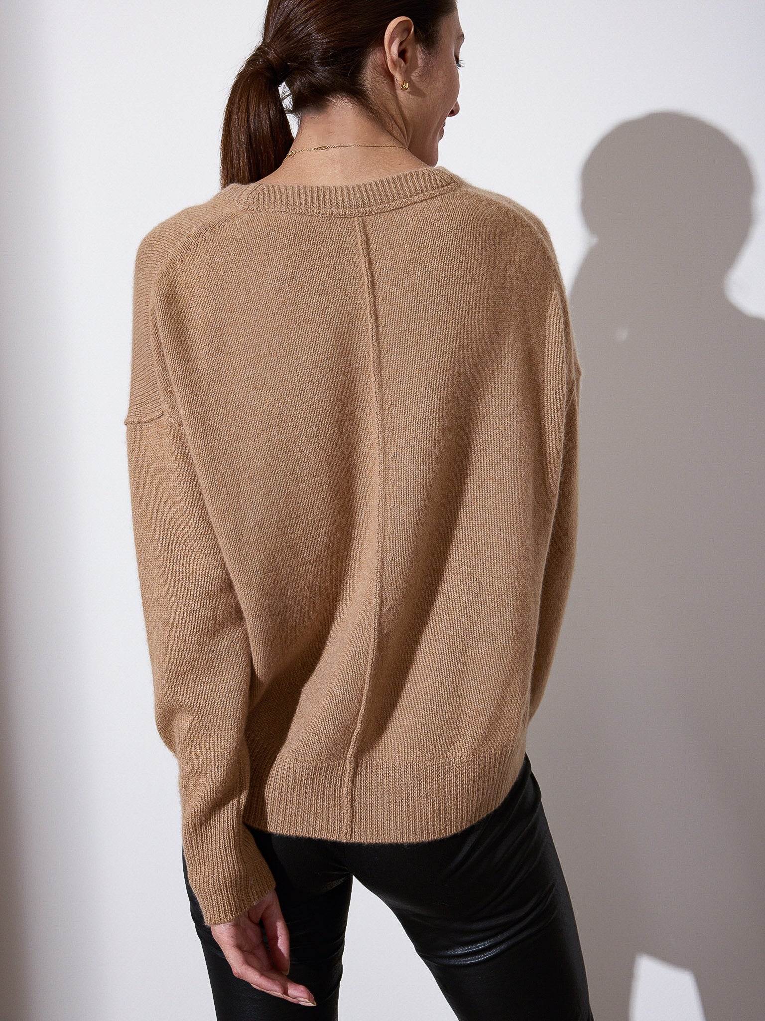 Everyday cashmere crewneck tan sweater back view