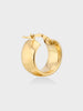 Gold mini hoop earring viewed from the side, showing the wide polished band and lever-back clasp
