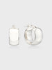 White gold mini hoop earrings shown from two angles, highlighting the polished chunky band