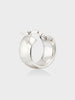 Single white gold mini hoop earring with a wide domed band and hinged clasp