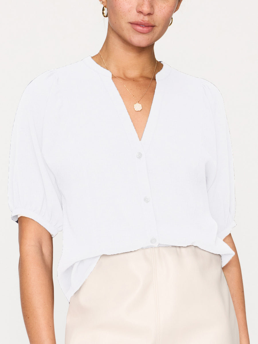 East v-neck white blouse front view