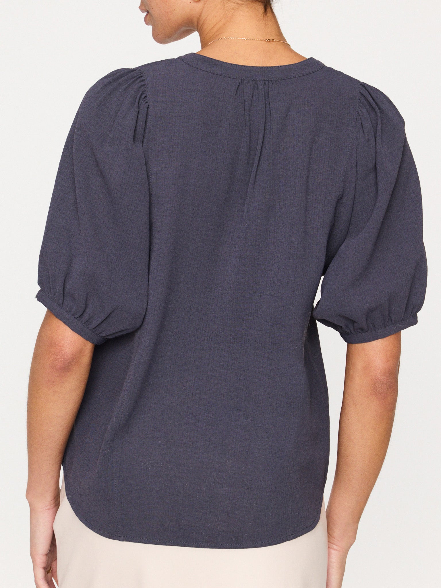 East v-neck gray blouse back view