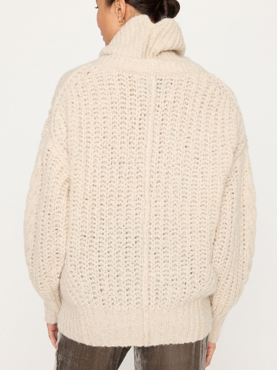 Elden cable knit beige turtleneck sweater back view
