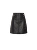 Black leather A-line mini skirt with a front center seam
