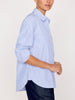 Everyday button up blue stripe shirt side view
