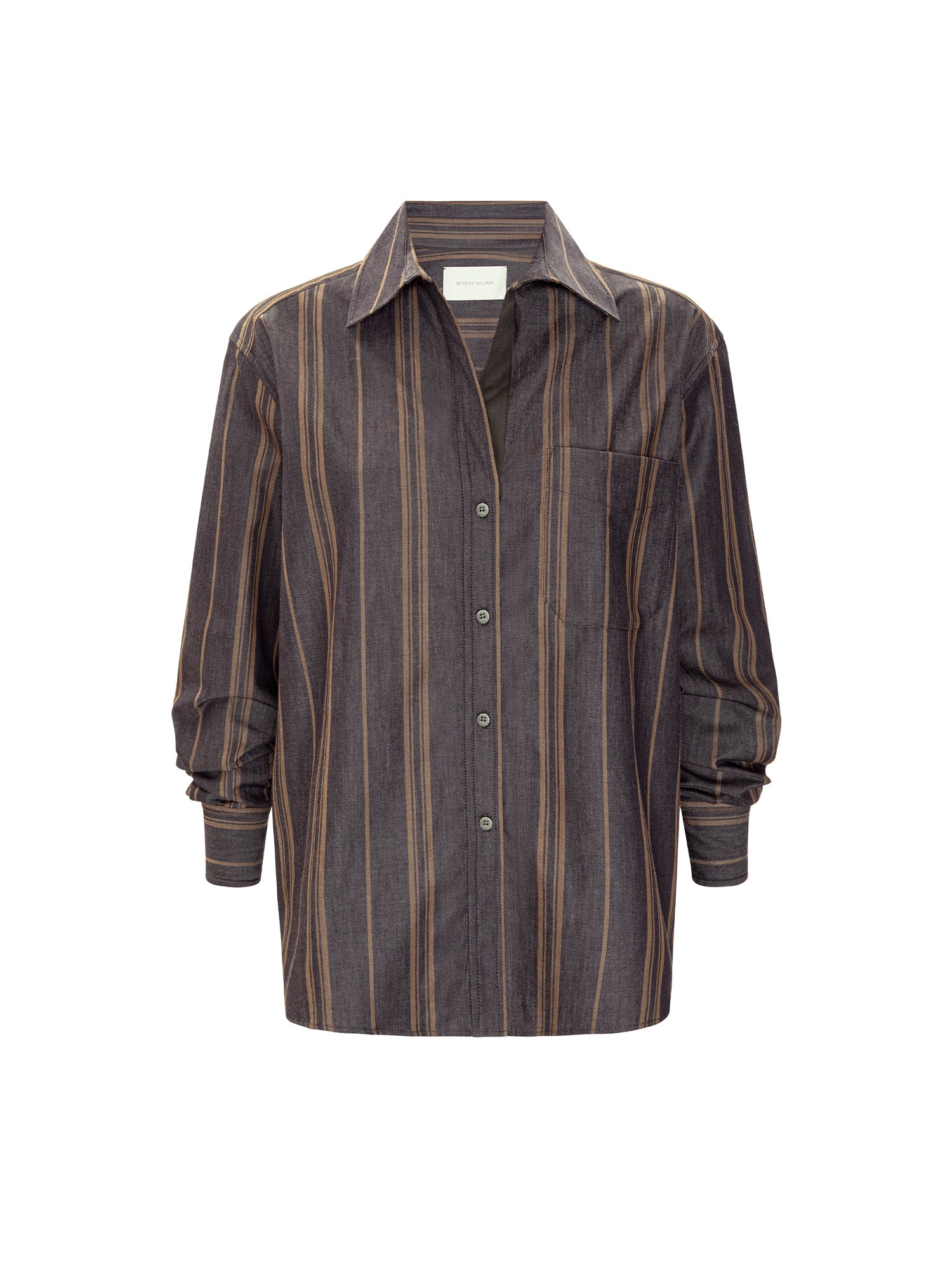 Everyday shirt in Sedona stripe, a long-sleeve button-up shirt with a chest pocket shown flat on a white background.