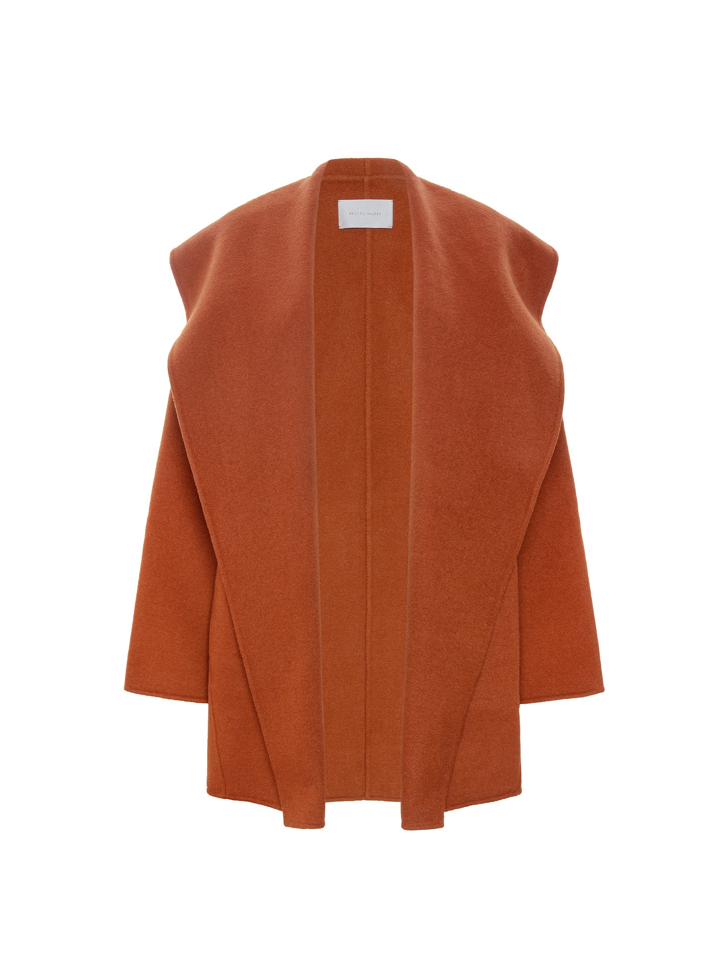 Finley coat in canyon orange multi, an open-front draped topper shown flat on a white background.