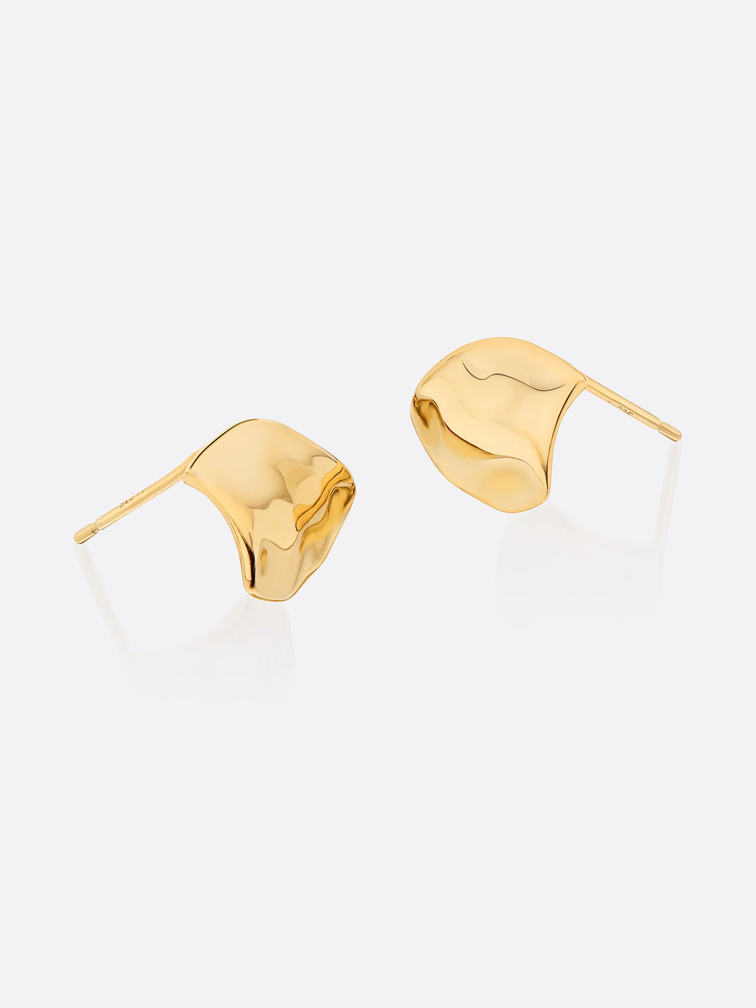 18k Yellow gold hammered mini hoop earrings side view