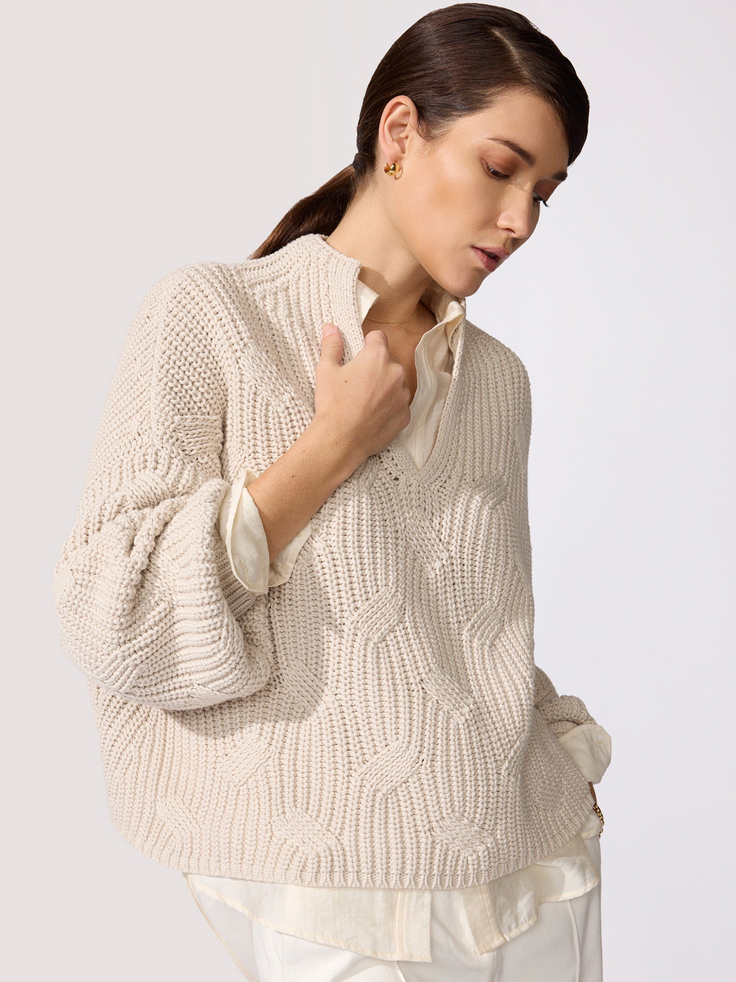 Women's Grayson Cable Pullover in Silver Grey | Brochu Walker