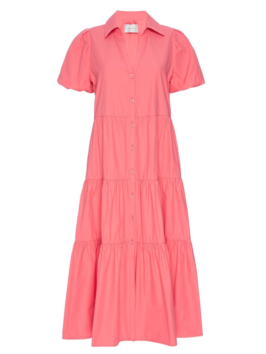 pink tiered shirt dress Tiered Raw Edge Washed Shirt Dress for Women  Krush Kandy
