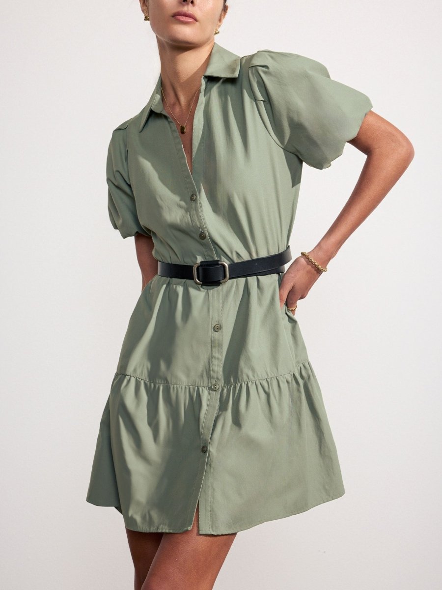 green and beige dress Women's Havana Mini in Agave | Brochu Walker XS Modest Homecoming Dress Clothing Size:10 feminine detail that makes Romantic White Babydoll Mini
