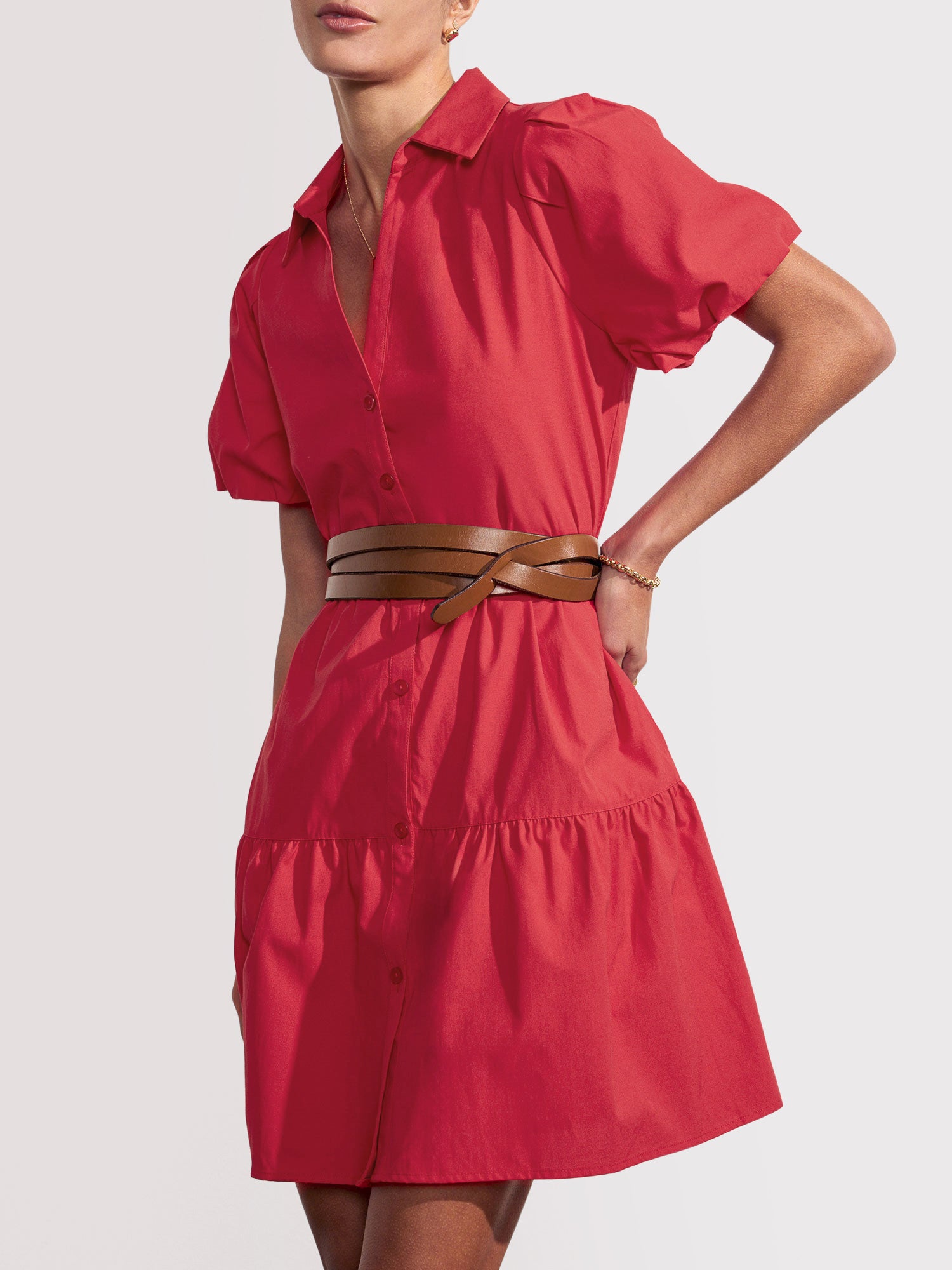 Havana tiered mini dress red front view