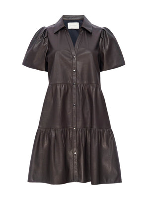 Havana tiered mini dress brown vegan leather flat view