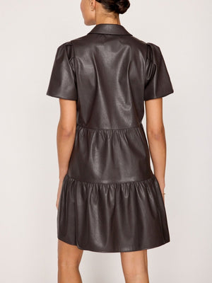Havana tiered mini dress brown vegan leather back view