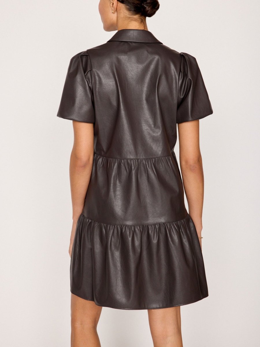 Havana tiered mini dress brown vegan leather back view