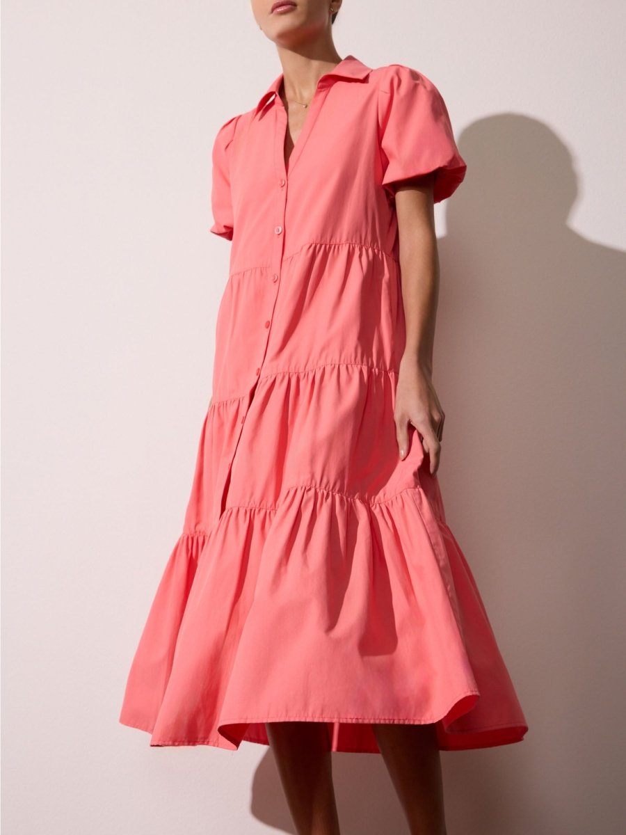 Havana tiered midi pink dress front view 2
