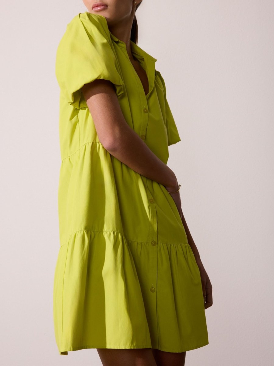 Havana tiered mini green dress front view 5