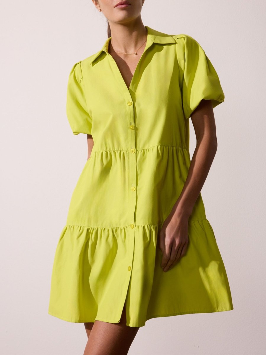 Havana tiered mini green dress front view 2