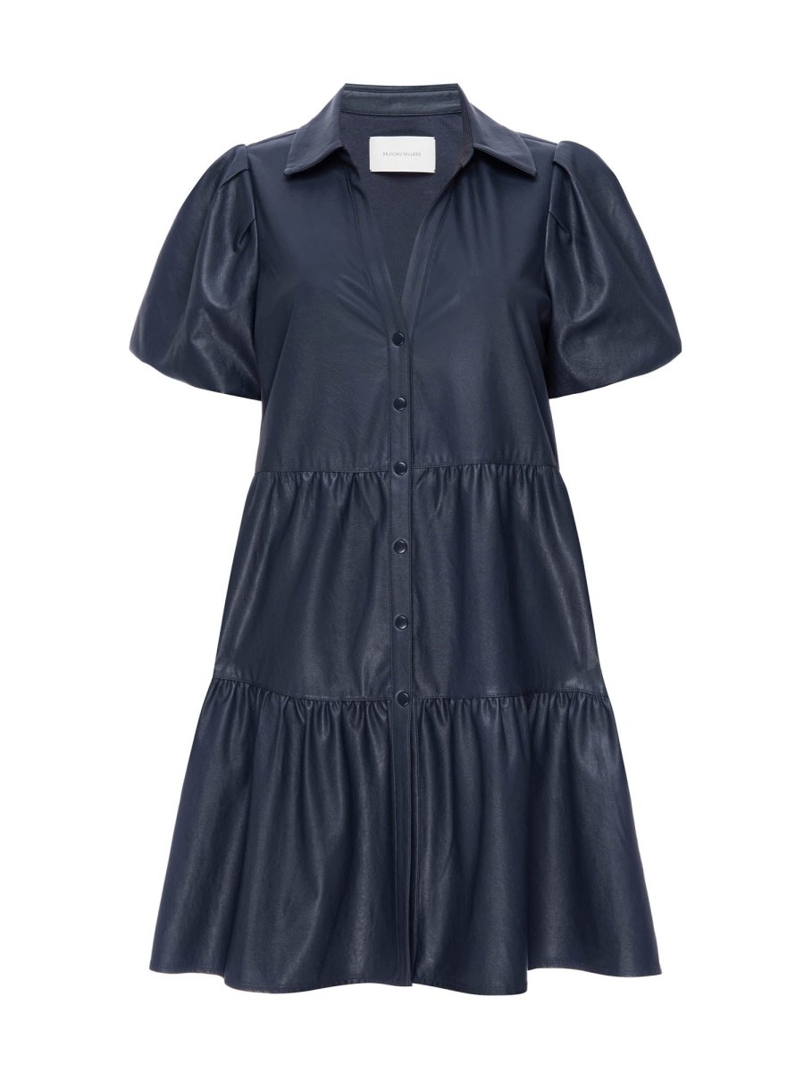 Fia belted navy pinstripe midi dress flat view